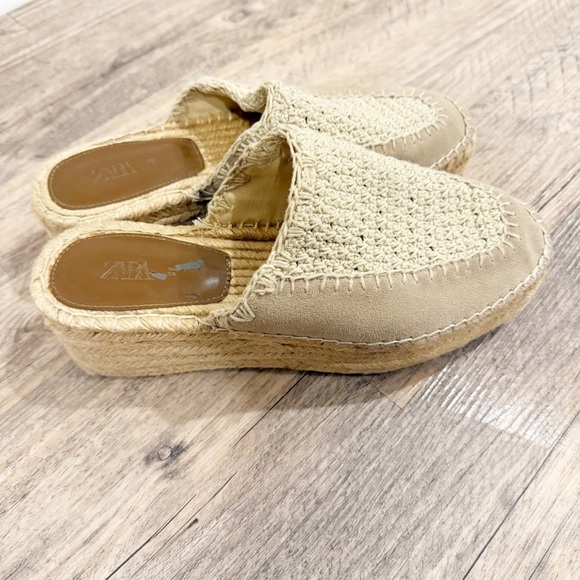 Zara Tan Crochet Platform Mule Espadrille Slip on, Size 8.5 - Picture 5 of 12